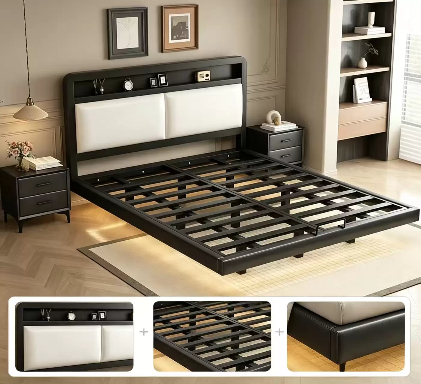 Storage Headboard Metal Floating Bed Frame/SHSB-1