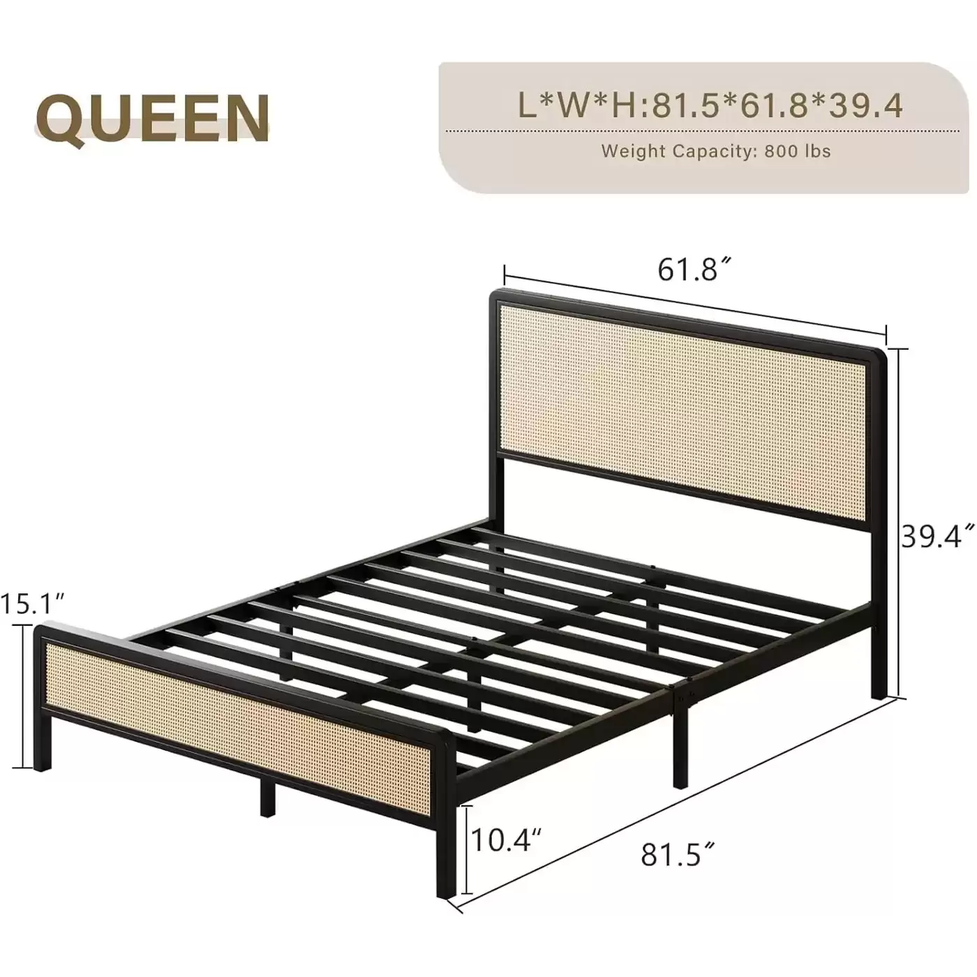 Modern Rattan‑Look Single Metal Bed Frame | MBB‑19