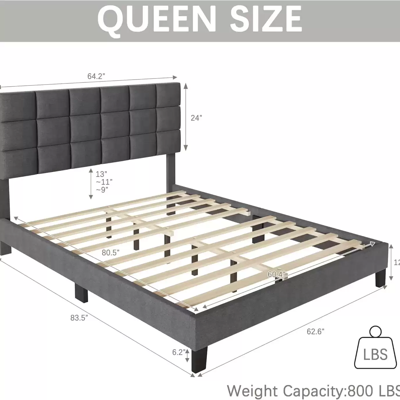 Grid‑Panel Upholstered Single Bed | MSB‑612‑1