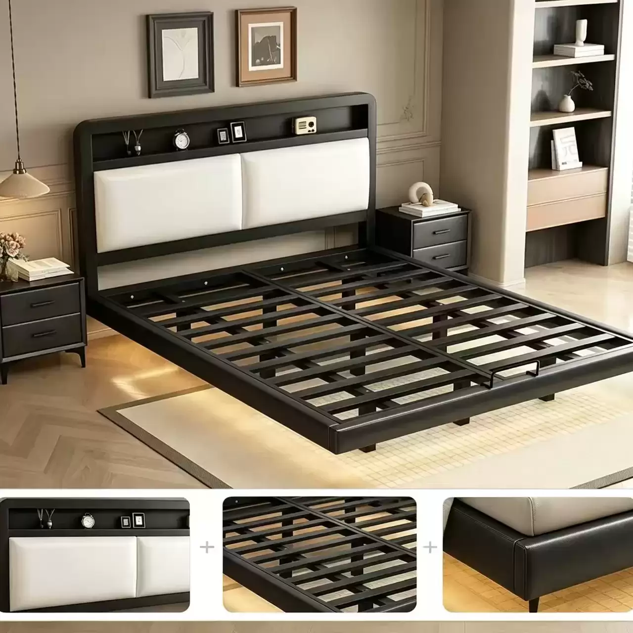 Storage Headboard Metal Floating Bed Frame | SHSB‑1