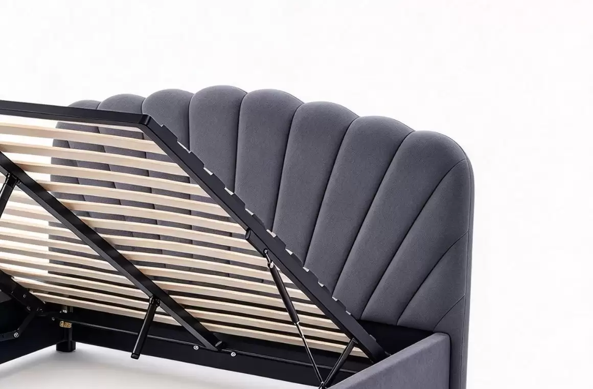 Lift-Up Storage Upholstered Queen Bed With Shell Headboard | MSB-615-2