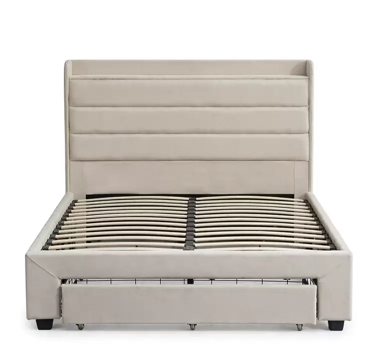 Channel-Tufted Upholstered Bed With 2 Storage Drawers | HM-LB-2595