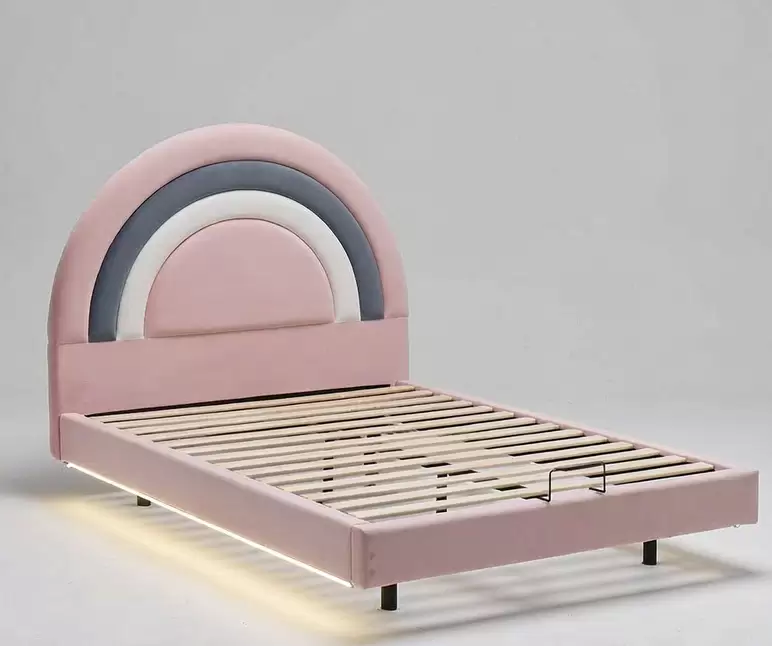 Rainbow Arch Headboard Upholstered Bed With LED Light | HM-LB-2596