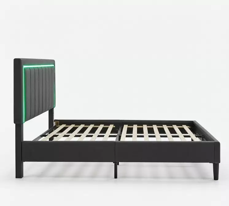 LED strip headboard and steel frame storage drawer detail of HM-LB-2597 bed
