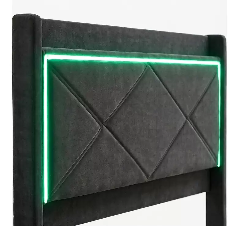 HM-LB-2597 grey velvet LED headboard upholstered bed with two storage drawers