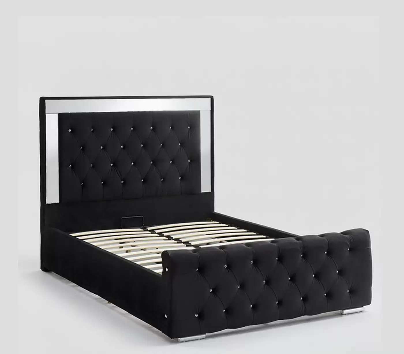 Mirror-Trim Diamond-Tufted Velvet Upholstered Bed | HM-LB-2601