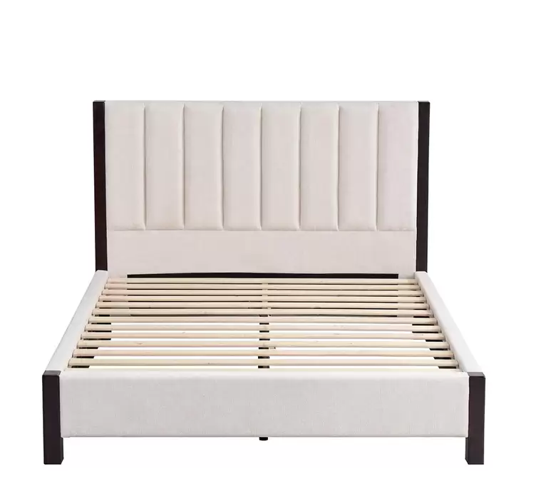 Linen Upholstered Bed With Turned Wood Posts | HM-LB-2603