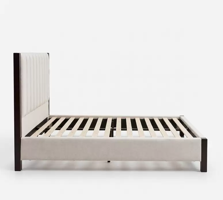 Linen Upholstered Bed With Turned Wood Posts | HM-LB-2603