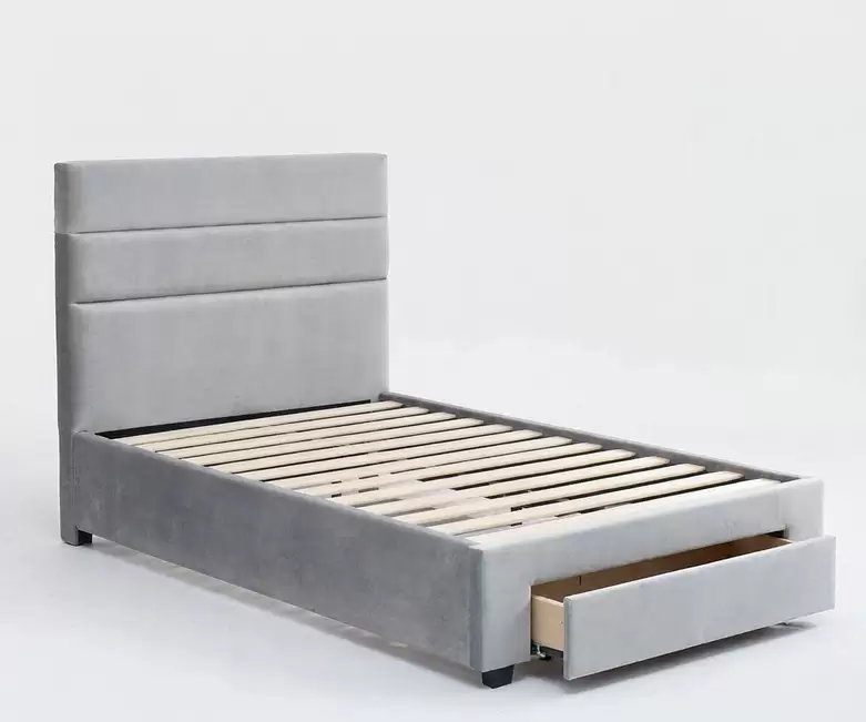 Open footboard storage drawer and channel headboard detail of HM-LB-2605 bed