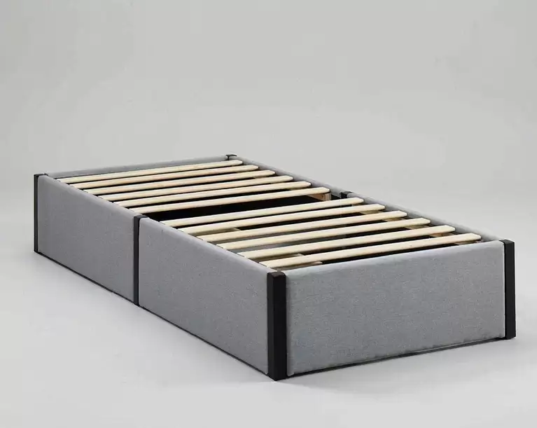 Low Platform Upholstered Bed Base With Metal Corner Guards | HM-LB-2607