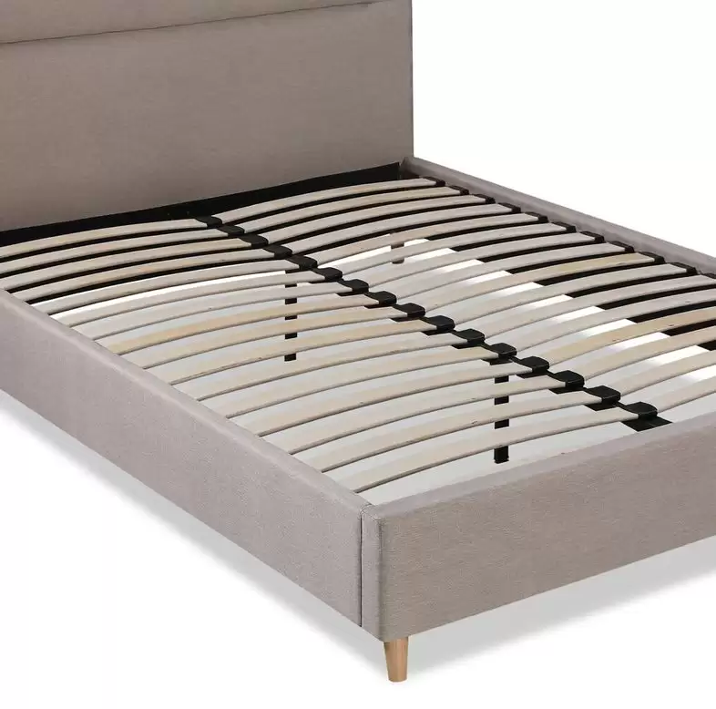 HM-LB-2613 grey low profile upholstered bed with rounded 93 cm headboard in a loft bedroom