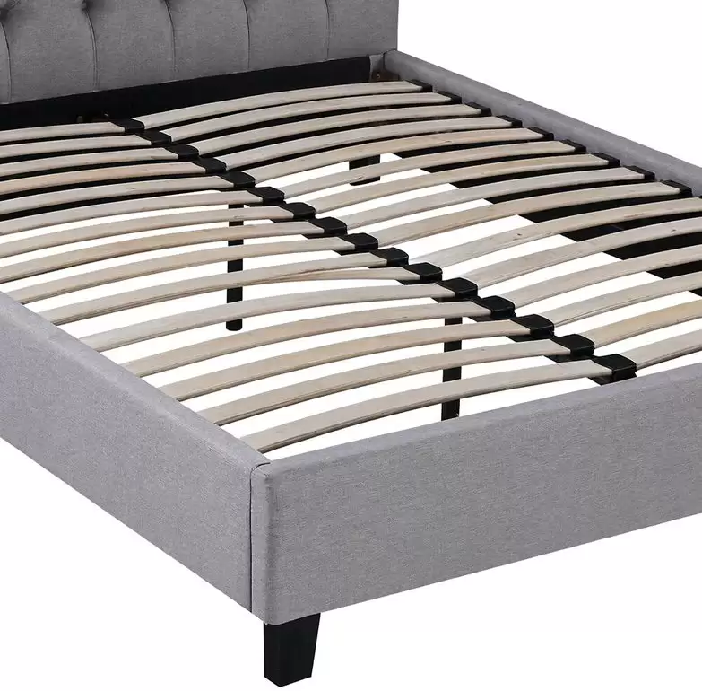 HM-LB-2614 grey diamond tufted upholstered bed with buttoned 115 cm headboard